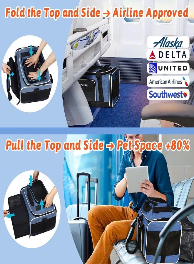 Petskd Top and Side Expandable Pet Carrier 17x11x9.5 Inches Alaska Airline Approved, Soft-Sided Carrier for Small Cats and Dogs with Locking Safety Zippers and Anti-Scratch Mesh(Blue) - Image 2